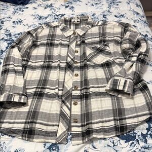 Maurices Gray and White Plaid Button Down Shirt